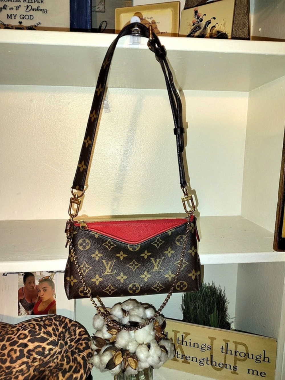 Louis Vuitton Pochette Accessoires Monogram Crossbody in Brown & Red